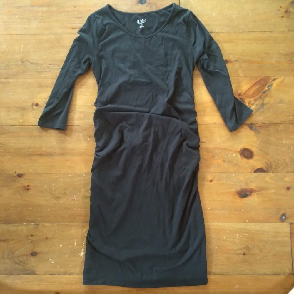 Isabel Maternity Black midi dress with ruching Sz M